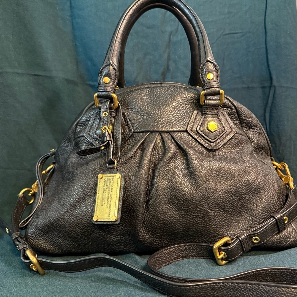 Marc by Marc Jacobs Black Leather Classic Q with Gold Hardware Accents